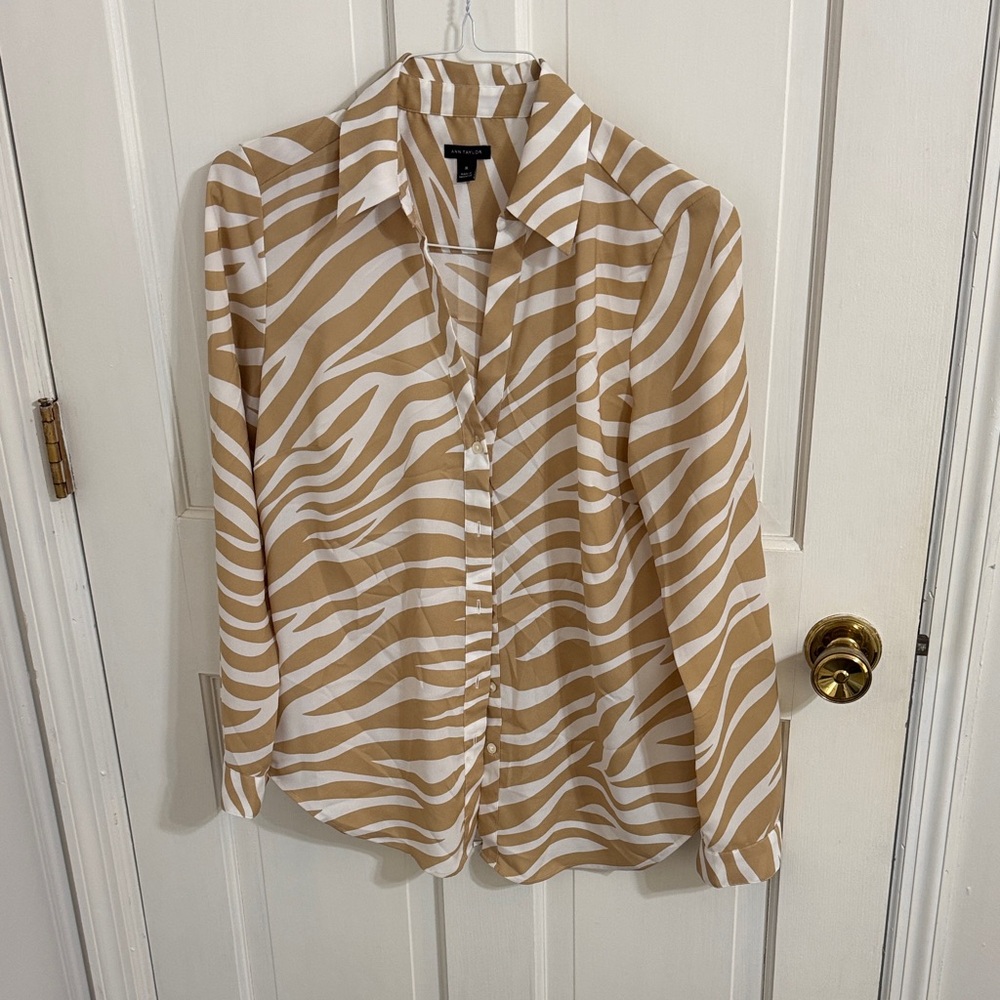 Ann Taylor Zebra Print Blouse - Tan and White